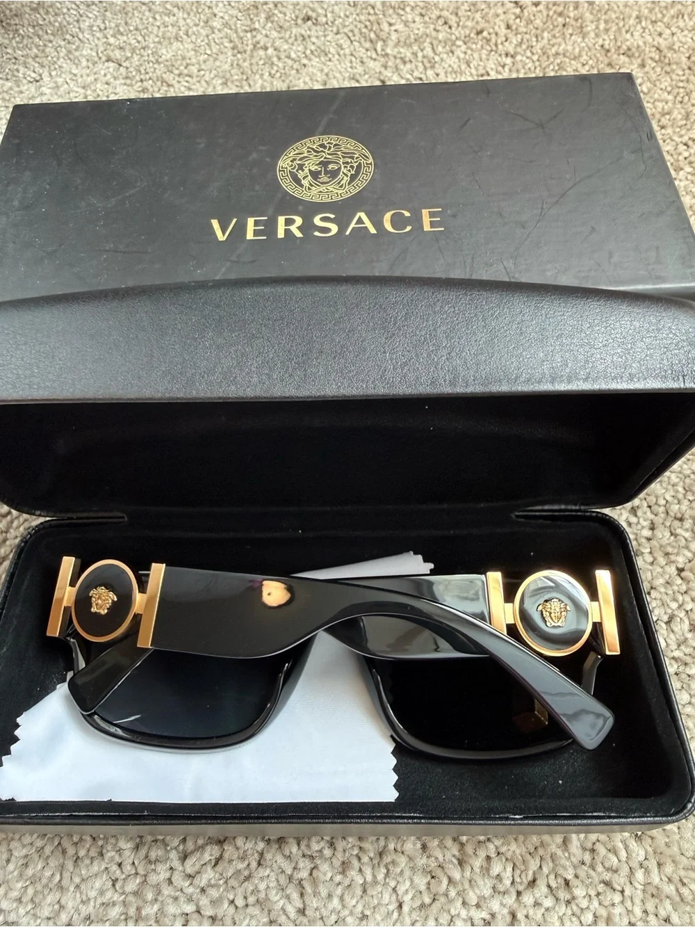 Versace Black Oversized Square Sunglasses with Dark Gradient Lenses
